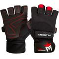 Meister Wrist Wrap Weight Lifting Gloves w/ Gel Padding (Pair) - Black/Red - Small