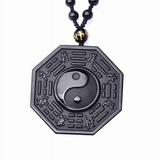 Women Obsidian Carved Yin Yang Ba Gua Pendant Necklace Jewelry Lucky Amulet W8E6