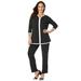 Plus Size Women's 2-Piece Stretch Knit Notch Neck Pant Set by The London Collection in Black White Combo (Size S)