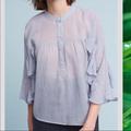 Anthropologie Tops | Anthropologie Maeve Ruffled Henley Top | Color: Blue/White | Size: S