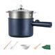Electric Hot Pot, 1,8L Mini Non-Stick Electric Pan, Portable Mini Electric Skillet with Lid, Spatula and Multi Cooker, Multifunction Cooking Pot with Steamer for Travel/Dorm (Blue with Steamer)