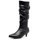 Lroey Reoly Women Kitten Heel Mid Calf Boots, Casual Slouch Boots Slip On Mid Heel Long Boots Pointed Toe 294 Black/Dl Size 6 UK/40