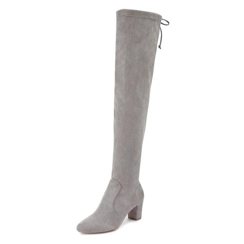 Overkneestiefel LASCANA Gr. 38, Varioschaft, grau (hellgrau) Damen Schuhe Slouchy Boots,Langschaft Stiefel,Schlupf-Boot, weiches Stretchmaterial