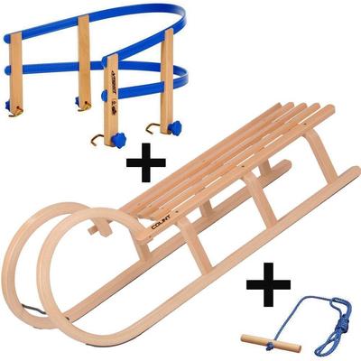 Hornschlitten COLINT "Hörner 110 mit Holz/Kunststofflehne und Leine", braun (buchefarben), SchlittenB:34,5cm H:38cm L:110cm, Buchenholz, B:34,5cm H:38cm L:110cm