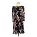 Ann Taylor LOFT Casual Dress - Shift High Neck 3/4 sleeves: Black Floral Dresses - Women's Size 2X-Small Petite