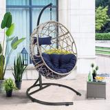 Arlmont & Co. Montasir Egg Shape Porch Swing w/ Stand Outdoor Cover Wicker/Rattan | 81 H x 41.5 W x 44 D in | Wayfair