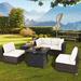 Latitude Run® 6-piece Patio Furniture Set w/ 30" Propane Fire Pit Table Outdoor Pe Wicker Conversation Set w/ Cushions | Wayfair