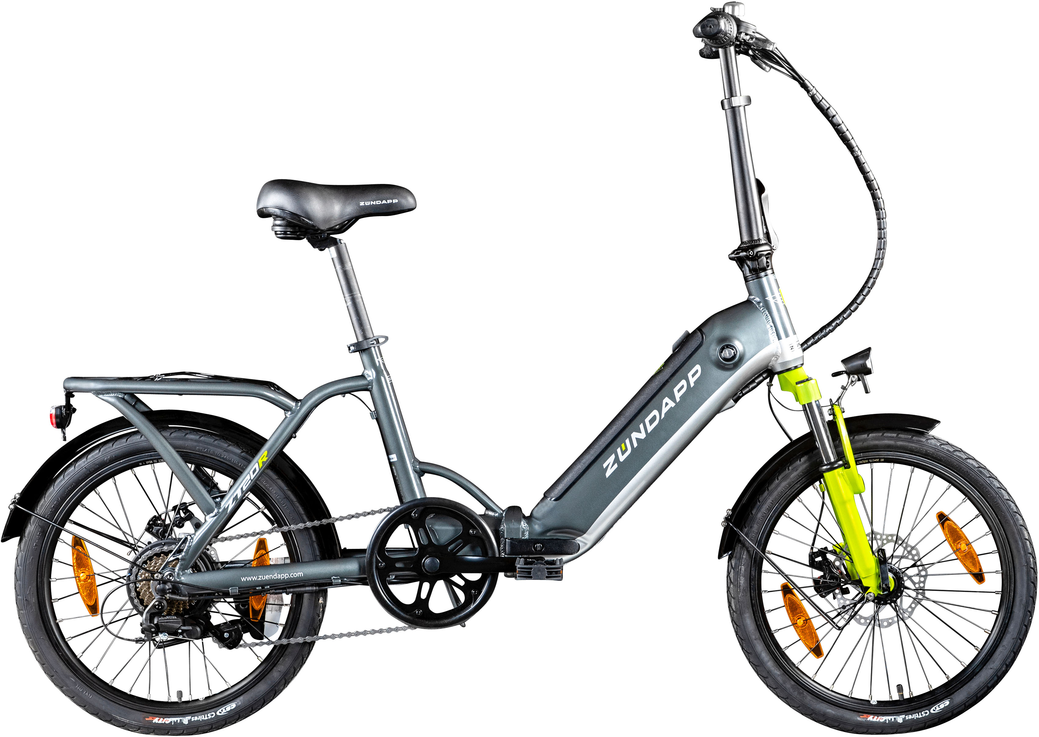 E-Bike ZÜNDAPP "ZT20R" Gr. 35, grau (grau, grün, grün), Elektrofahrräder, 35cm, 20 Zoll (50,80cm), Pedelec, Elektrofahrrad für Damen u. Herren, Topseller Image