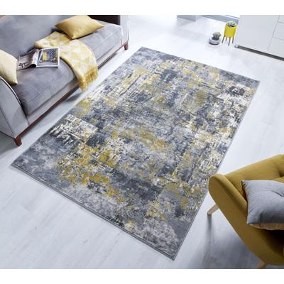 Teppich FLAIR RUGS "Wonderlust", gelb (ocker), B:80cm H:10mm L:150cm, Kunstfaser, Teppiche, fußbodenheizungsgeeignet, mehrfarbig, Vintage Design, Abstrakt Image