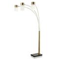 Rosalind - Mid Century Modern Metal & Marble Arch Floor Lamp - Antique Brass Finish - Gold & Frosted Glass Shade