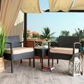 Barton 3 Pieces Outdoor Seating Patio Chair Wicker Outdoor Furniture Sets Seat Cushion Side Table Set Beige