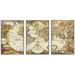 wall26 - 3 Panel Framed Canvas Wall Art - Vintage World Map - Giclee Print Gallery Wrap Modern Home Art Ready to Hang - 24 x36 x3 WHITE