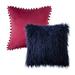 Phantoscope Designer s Choice Decorative Throw Pillow Set Fluffy Faux Fur & Pom Pom Velvet Bundle for Sofa Couch Bedroom 18 x 18 Navy Fur and Wine Velvet 2 Pack