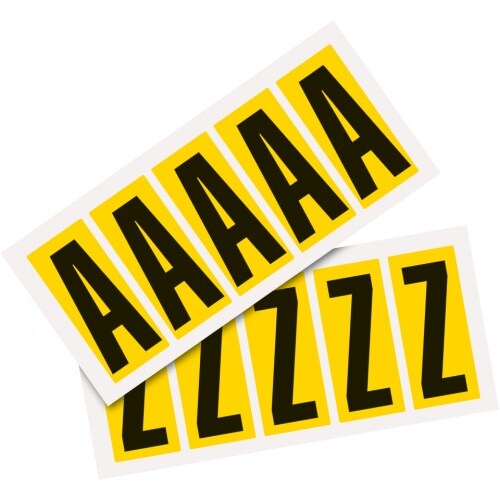 Aufkleber I Kombipackung Buchstabe A-Z, gelb/schwarz, Folie, SH 75mm, 38x88mm, 5 je Buchst./PAK Image