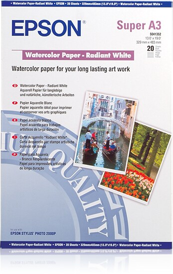 Epson WaterColor Paper – Radiant White, DIN A3+, 190 g/m², 20 Blatt
