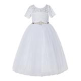 Ekidsbridal White Floral Lace Tulle Flower Girl Dresses Wedding Reception Mini Bridal Gown for Toddlers LG2R7 6