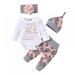 Newborn Baby Girl Fashion Suit Clothes Pants Hat Headband Clothes Jumpsuit Catsuit + Flower Printed Pants + Headband + Hat Suit L