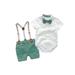 SAYOO Newborn Baby Boys Gentleman Clothes Sets 2022 Summer Short Sleeve Lapel Shirt Romper + Bow-tie + Suspender Short Pants Overalls