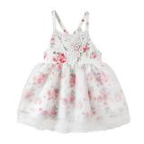 TAIAOJING Toddler Girl Dress Floral Ruffles Vacation Summer Sleeveless Strap Princess Kids Lace Dresses 12-18 Months