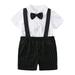 Hunpta Newborn Infant Baby Boys Gentleman Bowtie Suit Striped Suspender Shorts Shirt Tops Set Outfids 2PCS Clothes