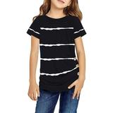 Hunpta Little Girls Casual Short Sleeve T Shirts Crewneck Tunic Tops Kids Button Striped Tee Blouses Summer Clothes