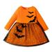 ZMHEGW Toddler Girl Dress Kids Long Sleeve Cartoon Pumpkin Bat Mesh Tulle Princess Dress Girl Clothes 2-3 Years
