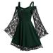Prom Dresses for Women Plus Size Floral Lace Flare Sleeve Cold Shoulder Dress Ruched Evening Gown Gothic Clothes