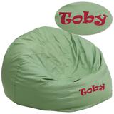Personalized Oversized Solid Green Bean Bag Chair for Kids and Adults [DG-BEAN-LARGE-SOLID-GRN-TXTEMB-GG] - Flash Furniture DG-BEAN-LARGE-SOLID-GRN-TXTEMB-GG