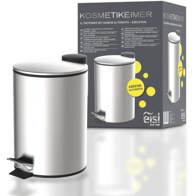 Kosmetikeimer Bad (3 Liter) Edelstahl, Badmülleimer mit Absenkautomatik, Mülleimer mit entnehmbarem