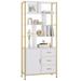 Willa Arlo™ Interiors Torney 71.2"H Standard Bookcase w/ 1 Cabinet & 3 Drawers, Wood in Brown/White/Yellow | 71.2 H x 31.5 W x 13.7 D in | Wayfair