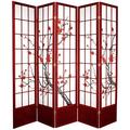 7ft. Tall Traditional Japanese Design Cherry Blossom Screen - Rosewood - 5 Panels