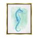 Stupell Industries Blue Seahorse Aquatic Life Subtle Ocean Painting Painting Metallic Gold Floating Framed Canvas Print Wall Art Design by Diane Neukirch