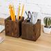 MyGift Natural Brown Grain Wood Pen & Pencil Holder Cups Office Supplies Organizer Set of 2