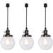 FSLiving J-Type Pendant Lighting Vintage Industrial Pendant Light Fixture with 5.9 Handmade Globe Clear Shade Black Pearl Socket - 3 Pack