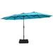 Costway 15FT Double-Sided Twin Patio Umbrella Outdoor Market W/ Crank & Base Turquoise