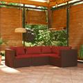 Anself 4 Piece Patio Lounge Set with Cushions Poly Rattan Brown Outdoor Conversation Set Steel Frame for Garden Lawn Courtyard Balcony