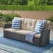 GDF Studio Nikki Outdoor Wicker 3 Seater Sofa with Tufted Cushions Beige and Dark Brown