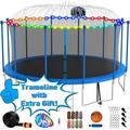 Kumix Trampoline with Enclosure Net for Kids Adults 1500LBS 16FT Trampolines with Basketball Hoop Ladder Christmas Lights Sprinkler Socks Outdoor Heavy Duty Round Trampoline