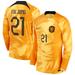 Men's Nike Frenkie de Jong Orange Netherlands National Team 2022/23 Home Breathe Stadium Replica Player Long Sleeve Jersey