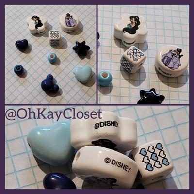 Disney Jewelry | Disney 15pc Charms Beads Princess Jasmine Mickey Artisans Crafters Jewelry Diy | Color: Blue/White | Size: 15 Pcs