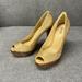 Michael Kors Shoes | Michael Kors High Heels Shoes 8m Platform Nude Pumps Open Toe Handmade Ringstone | Color: Brown/Cream | Size: 8