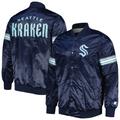 Men's Starter Deep Sea Blue Seattle Kraken Pick & Roll Satin Full-Snap Varsity Jacket