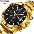 NIBOSI-Montre à quartz dorée pour hommes marque supérieure horloge de luxe chronographe mode