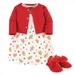 Hudson Baby Infant Girl Cotton Dress Cardigan and Shoe 3pc Set Sugar Spice 3-6 Months