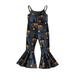 Licupiee Toddler Jumpsuit Baby Girls Halloween Outfits Pumpkin Print Bell Bottom Romper Cute Halloween Clothes