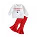 BULLPIANO Baby Girl Christmas Outfit Santa Baby Long Sleeve Tops Bell-Bottoms Pants Set Toddler Fall Winter Clothes Toddler Baby Girls Clothes Set
