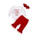 Sunisery 3PCS Newborn Infant Baby Girls Christmas Outfits My 1st Christmas Ribbed Romper Bell Bottom Pant Xmas Outfit