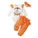 Inevnen Infant Baby Girl Halloween Clothes Pumpkin Romper with Heabband and Long Pants Outfits Set