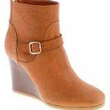 J. Crew Shoes | J. Crew Emmett Tan Leather Wedge Heels Zipper Booties Size 10 With Buckle | Color: Tan | Size: 10