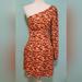 Free People Dresses | Free People Jules One Shoulder Long Sleeve Floral Dress Dark Cheddar Sz 6 Small | Color: Orange | Size: 6